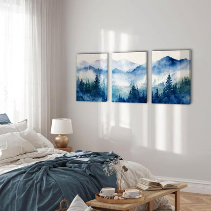 Aquarell Wald Bilder Set Blau Grün Landschaft Schlafzimmer