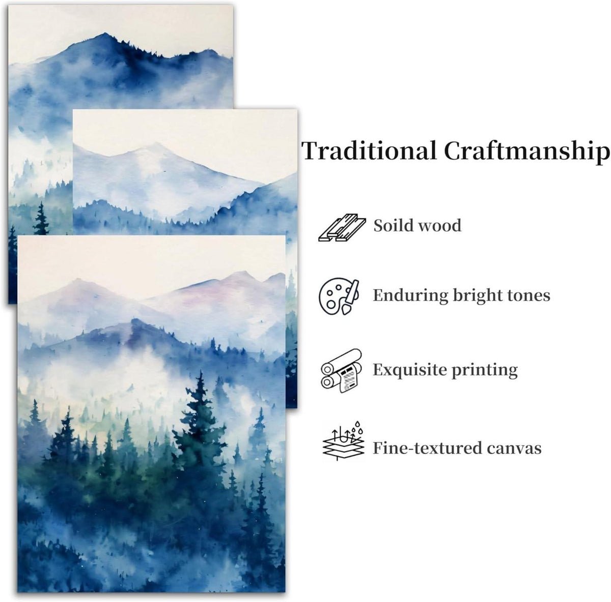 Blau Wald Landschafts Leinwandbilder Set 30cm x 40cm x 3