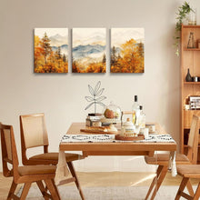 Aquarell Wald Leinwand Bilder Set Herbst Berglandschaft 40cm