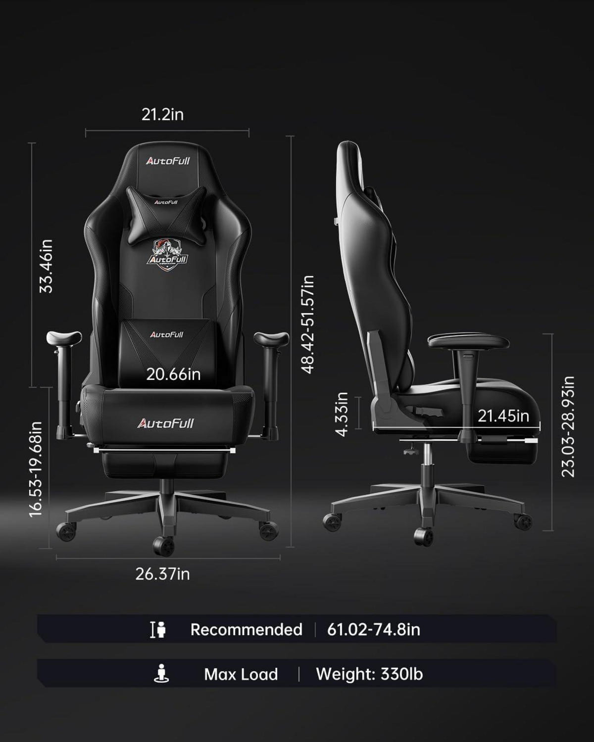 Ergonomischer Gaming-Stuhl ohne Flügelkissen in Schwarz