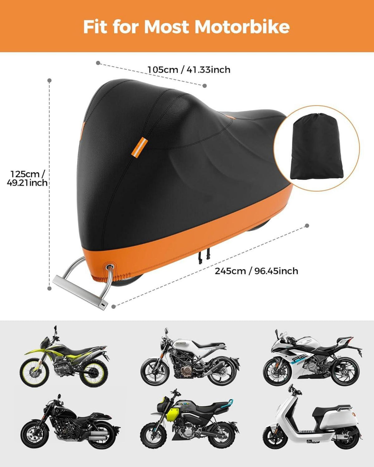 Motorrad Abdeckplane 210D Wasserdicht 245x105x125 cm für Harley Honda Suzuki