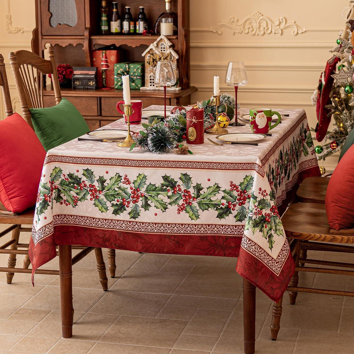 Weihnachts Tischdecke Jacquard Winter Vintage 152x213 cm