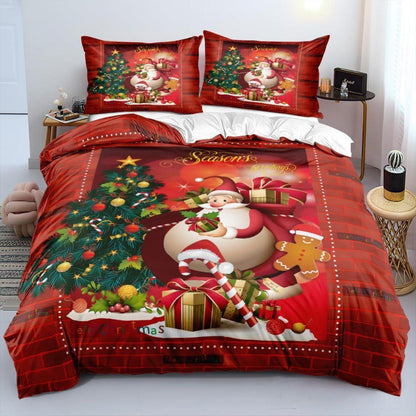 Weihnachts Bettwäsche Set 155x220 Rot Grün 3-teilig für Kinder