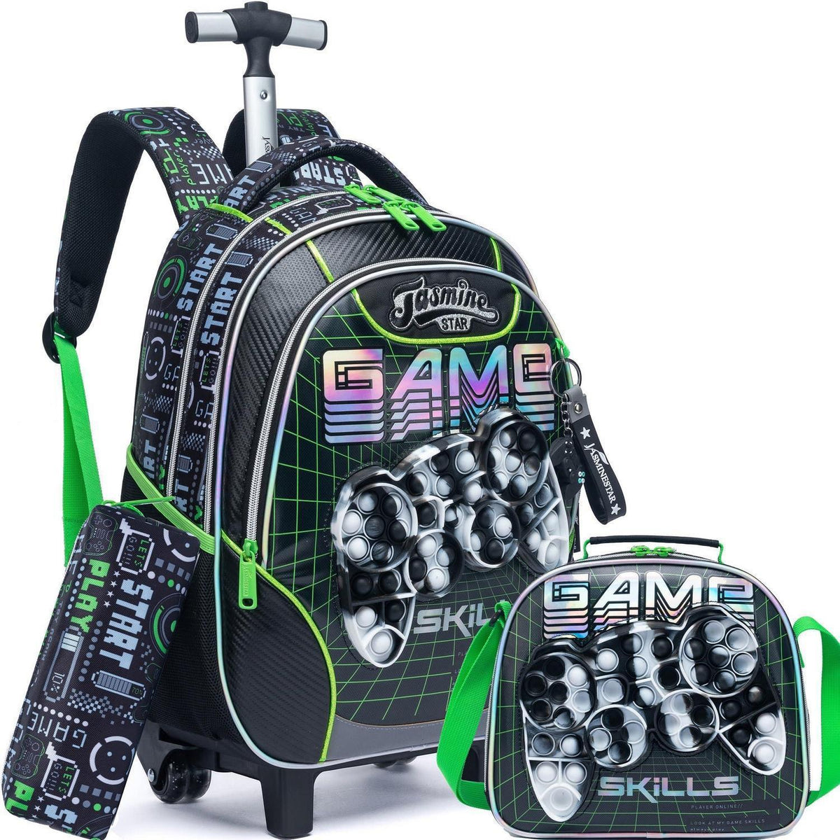 Rollrucksack für Mädchen 6-8 Jahre – Mintgrünes Koffer-Set