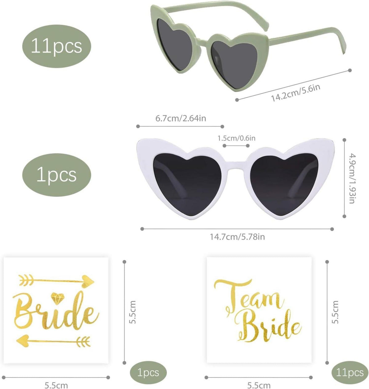 Herz Sonnenbrille Hochzeit Damen Party Brillen Team Bride 24