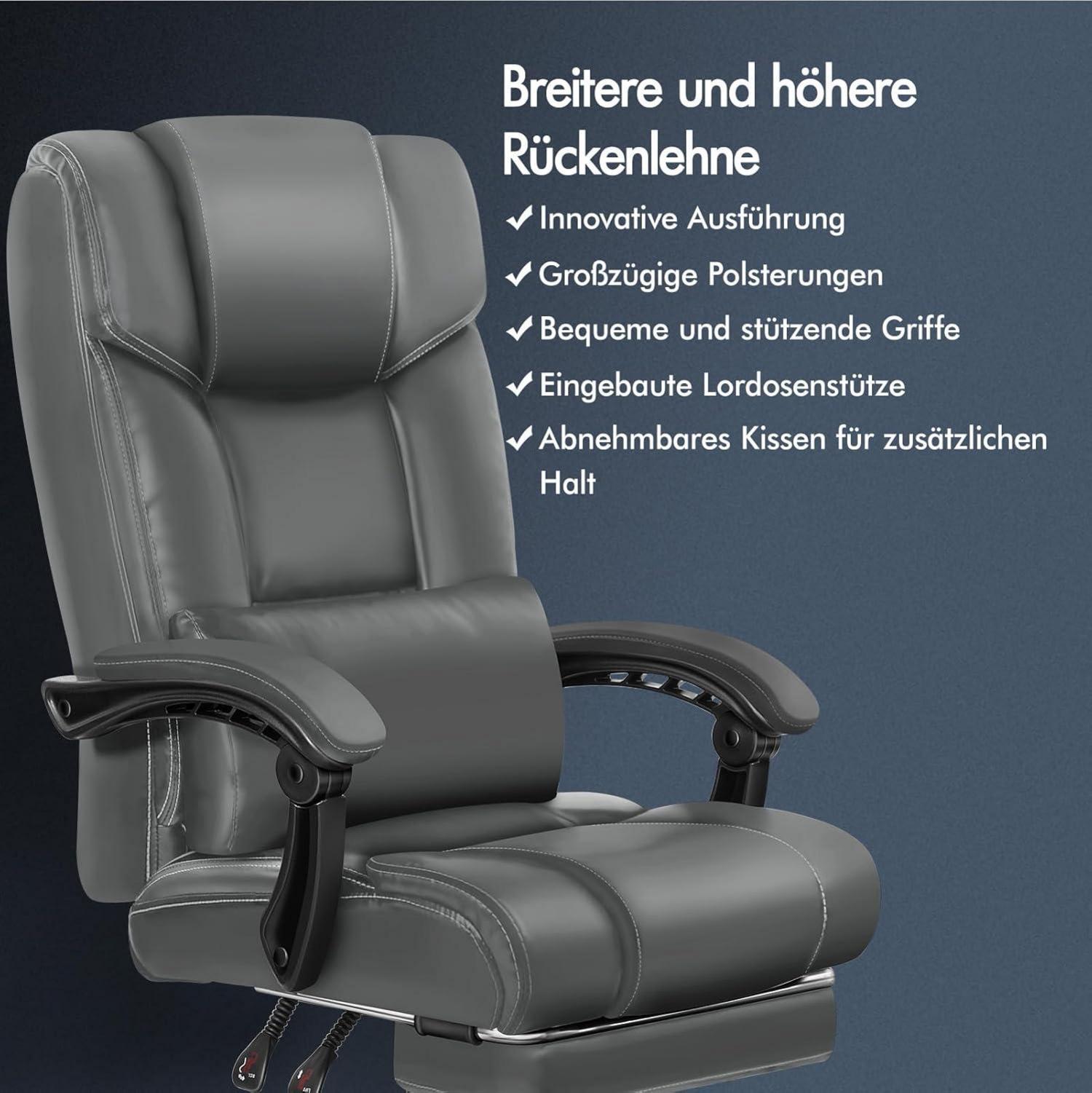 ALFORDSON Bürostuhl Swivel Task Chair mit Lendenwirbelstütze und Fußstütze - Grau PU-Leder