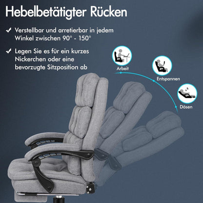 ALFORDSON Bürostuhl 150° Neigung 360° Drehung Grau