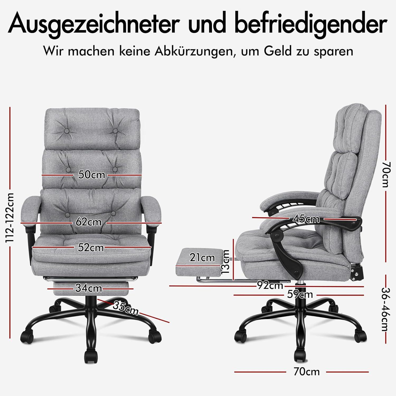 ALFORDSON Bürostuhl 150° Neigung 360° Drehung Grau