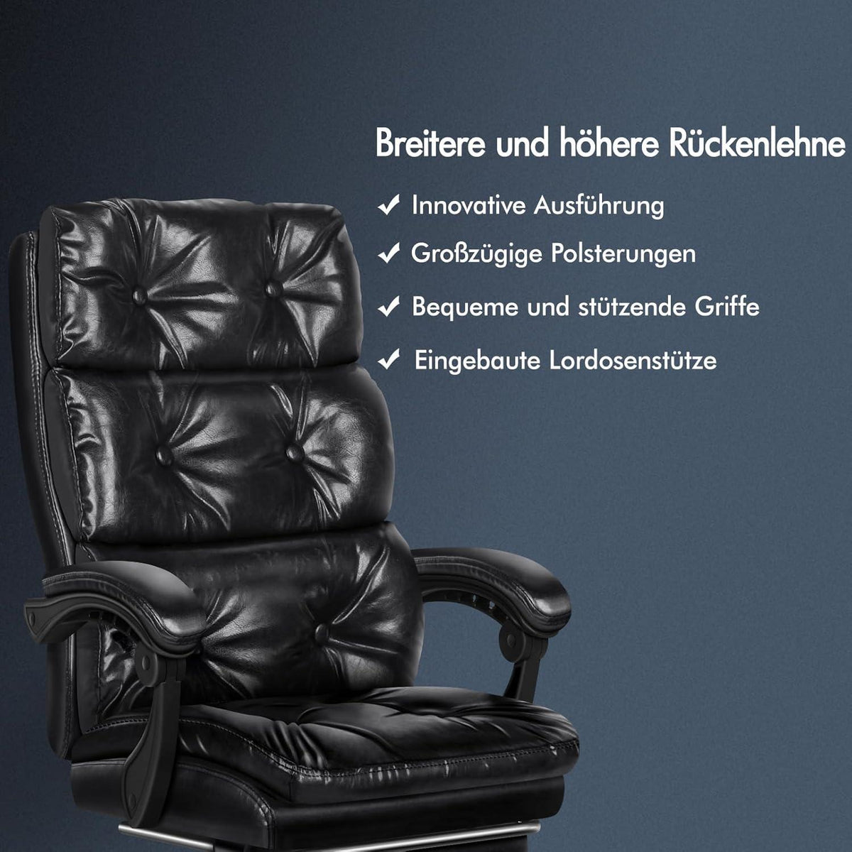 ALFORDSON Großer Bürostuhl mit Neigung und Fußstütze, HighBack Swivel Task Chair, PU-Leder, Schwarz