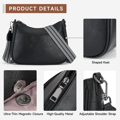APHISON Damen Crossbody Schultertasche vegan Leder schwarz praktisch & stilvoll