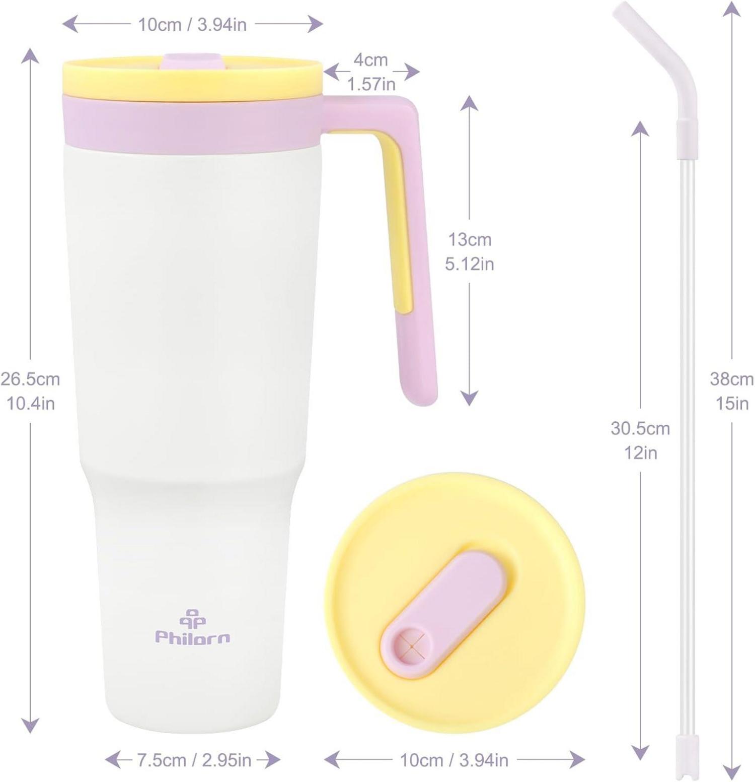Philorn Thermobecher 1.2L mit Strohhalm und Deckel, Edelstahl Doppelwandig
