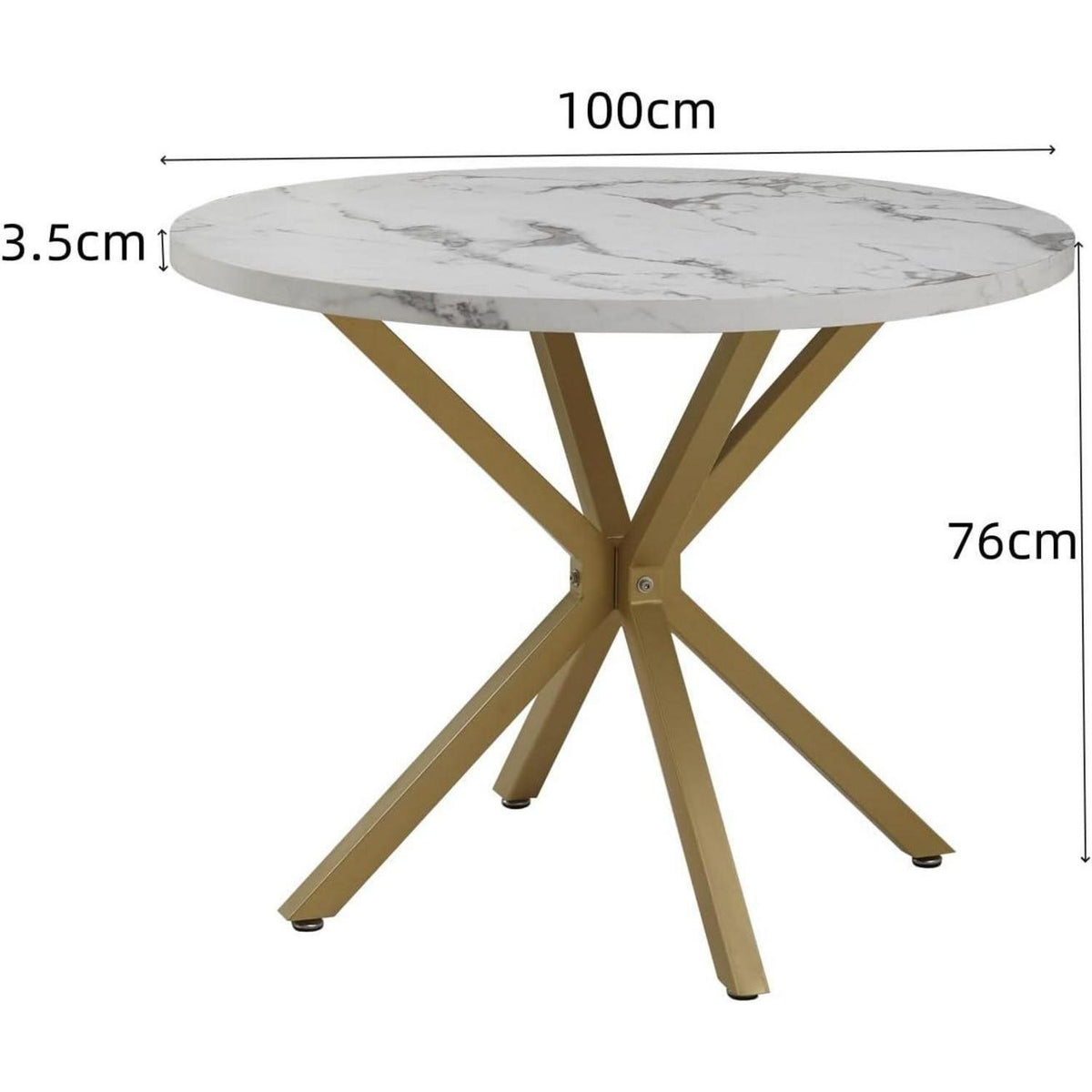 Moderner runder Esstisch weiß+gold, 100cm – für Küche & Wohnzimmer
