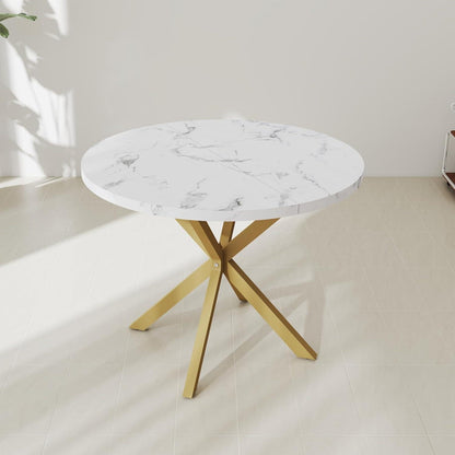 Moderner runder Esstisch weiß+gold, 100cm – für Küche & Wohnzimmer