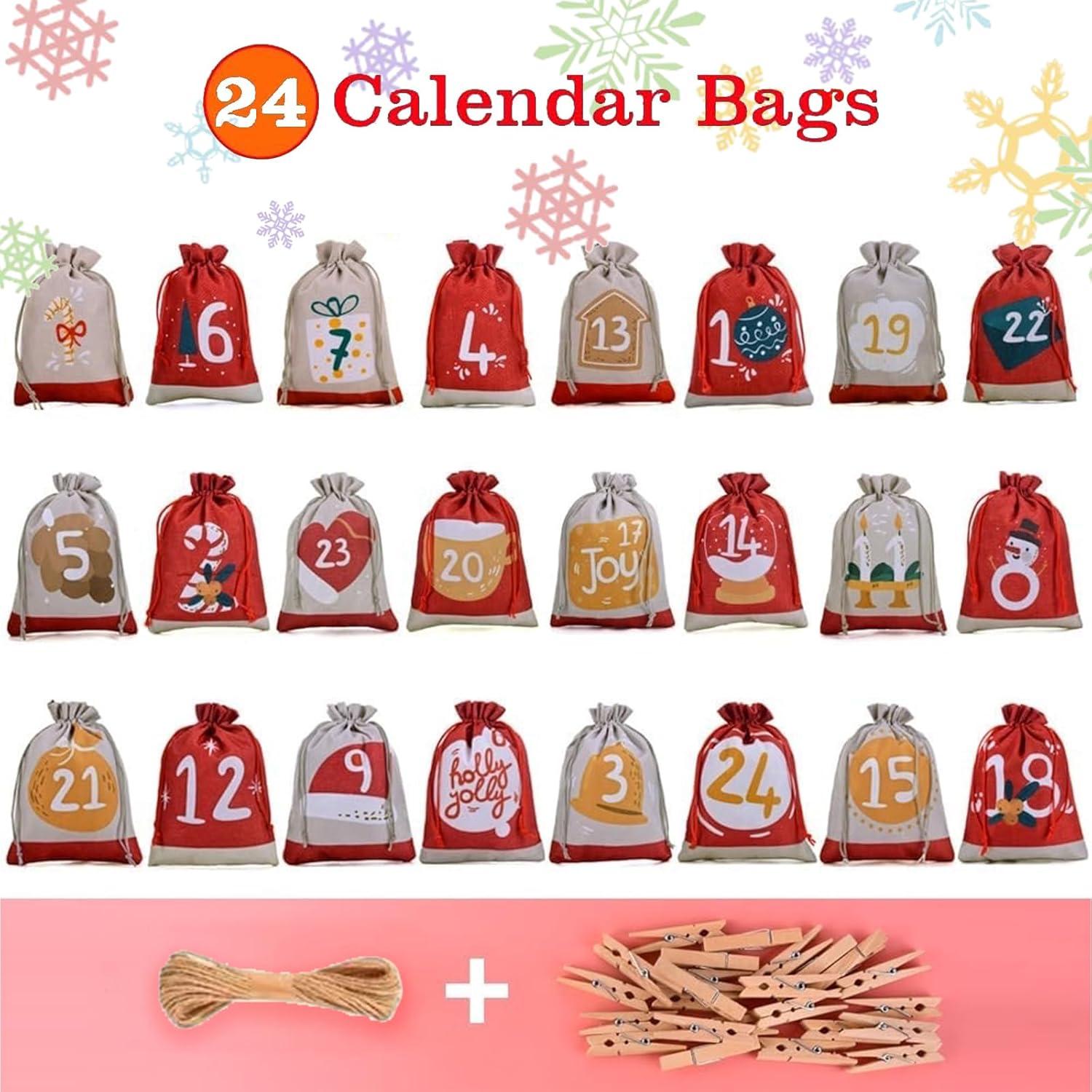 Adventskalender zum Befüllen 2024 Stoff Jutesäckchen 18x13cm