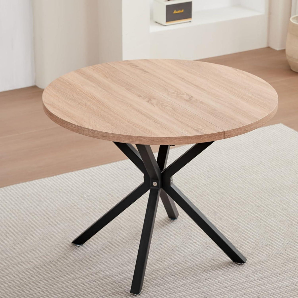 Moderner runder Esstisch 100cm – Industrieblech & Schwarz