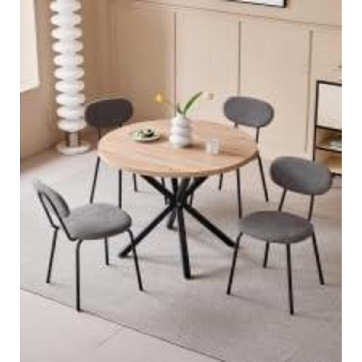 Moderner runder Esstisch 100cm – Industrieblech & Schwarz