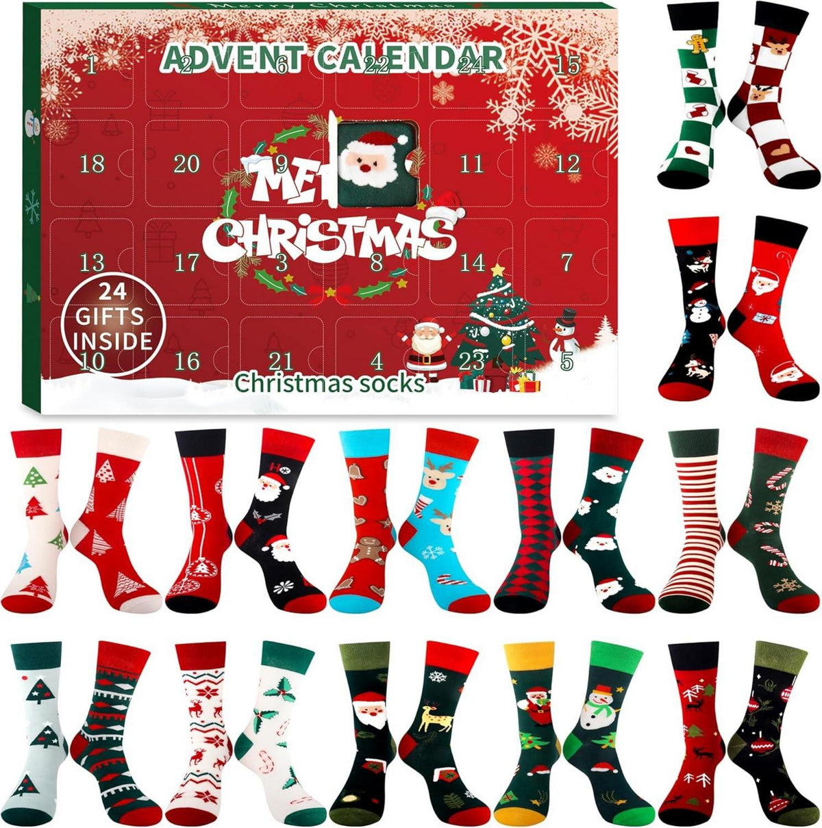 12er Weihnachtssocken Adventskalender 2024 für Frauen & Männer