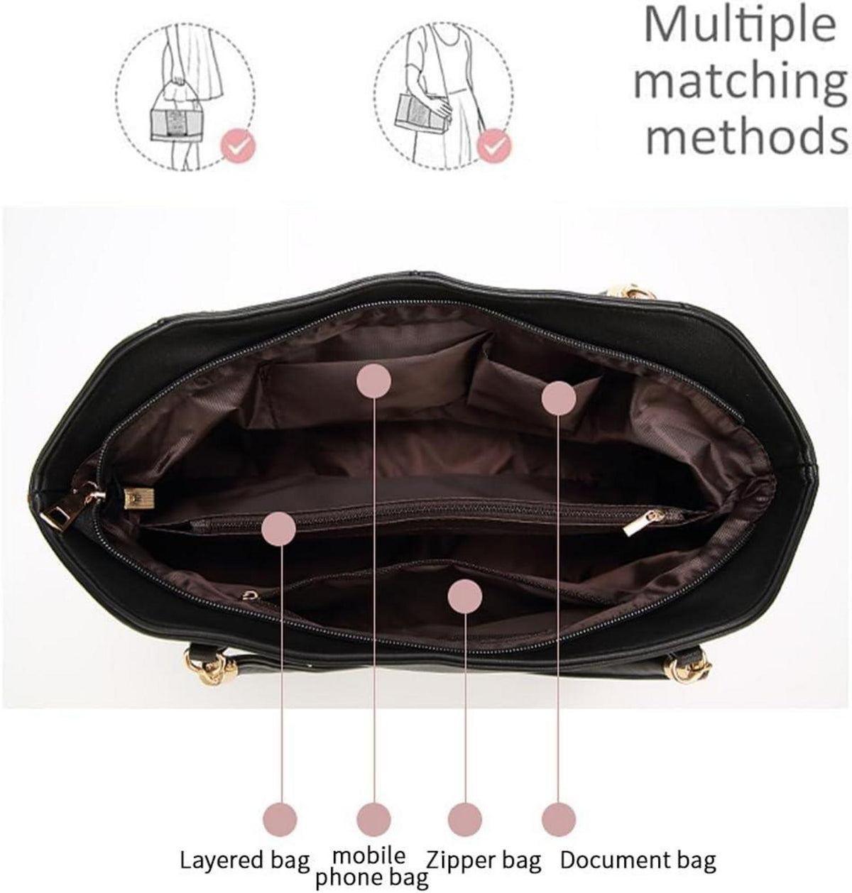 Pahajim Damen Handtasche PU Leder Schultertasche Elegant Wasserdichte Umhängetasche
