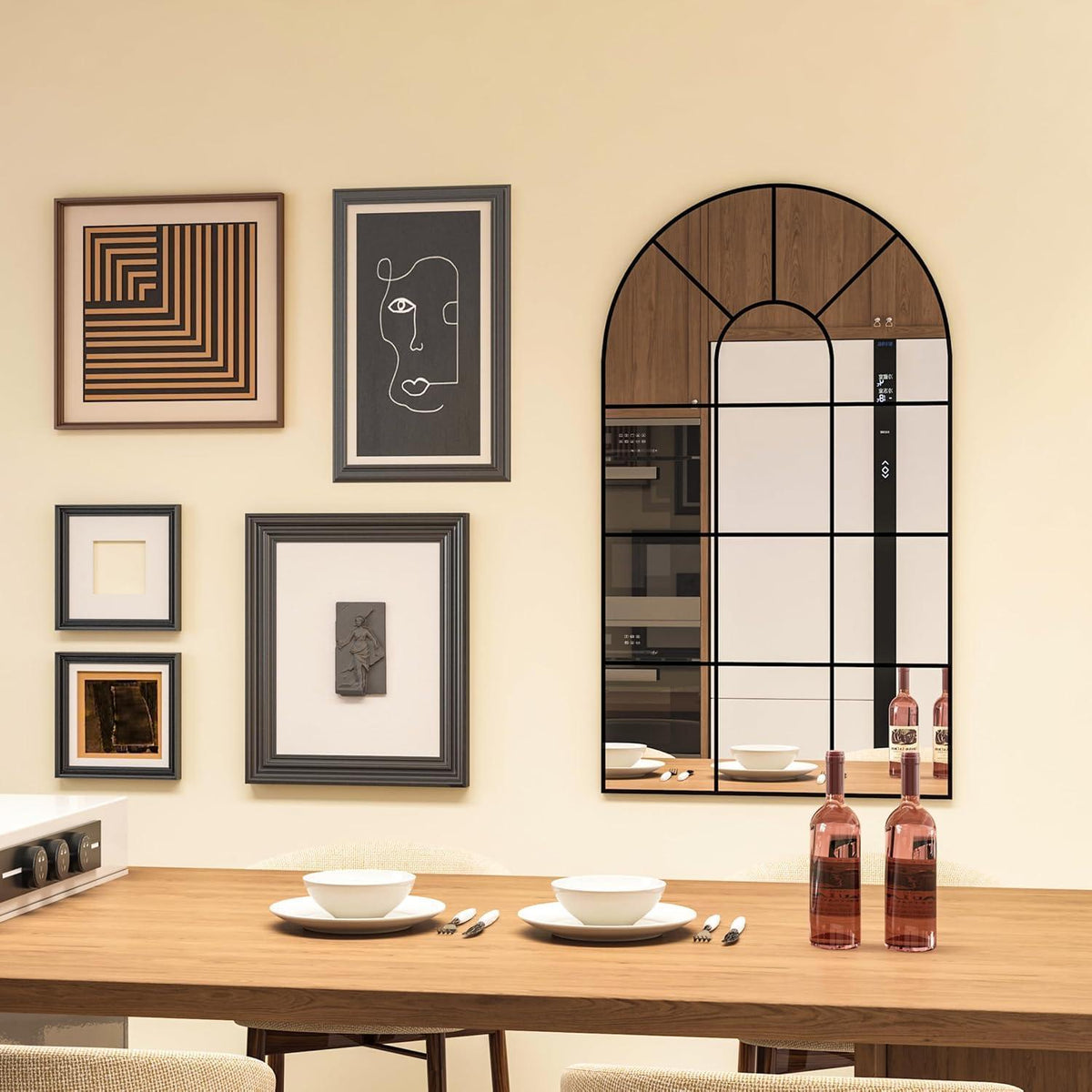 Gewölbter Fensterspiegel 105x60cm – Dekorativer Wandspiegel Schwarz