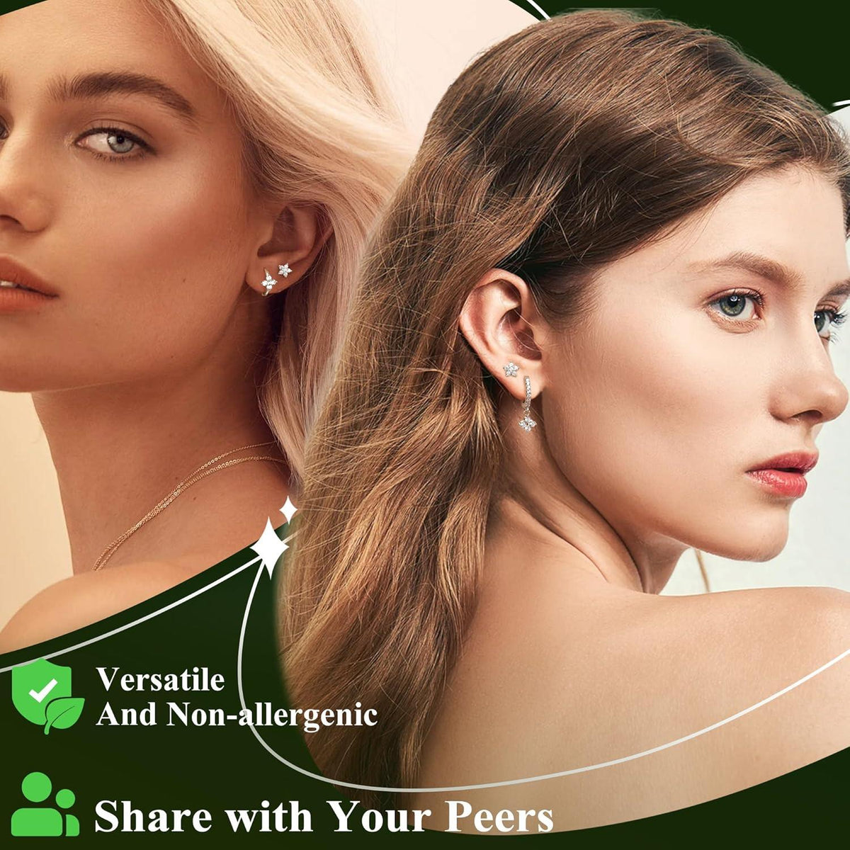 Damen Ohrringe Set Silber 925 Ohrstecker 14K Vergoldet Creolen Zirkonia