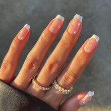 24 Stück Weiße French Nägel Press On Nails mit Perlen Muster