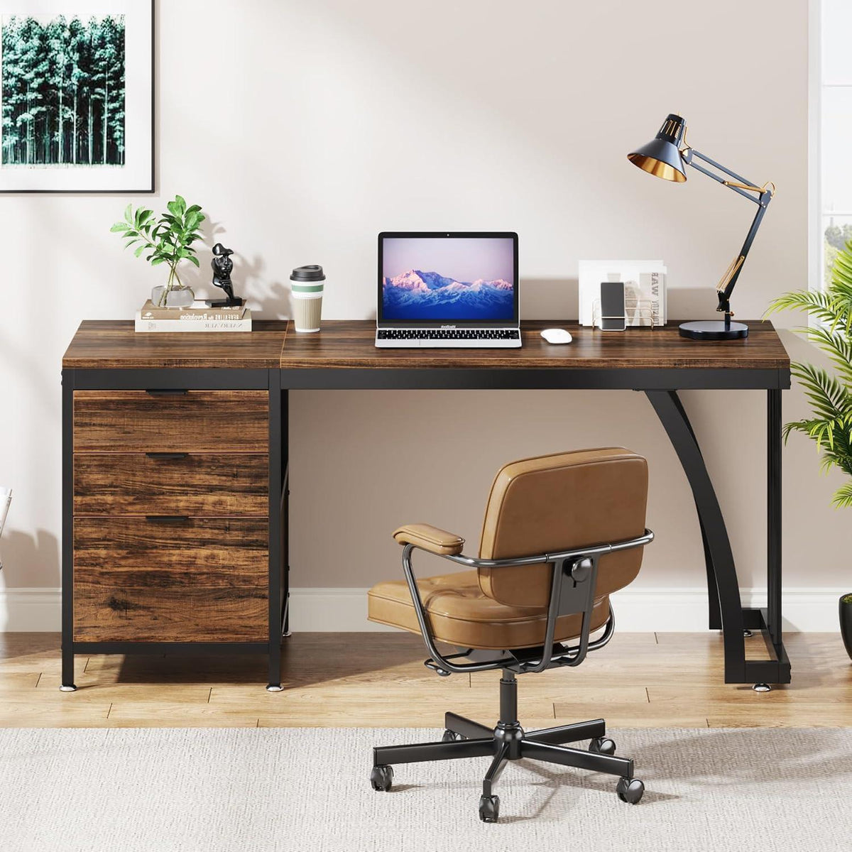 Tribesigns Computertisch 150cm mit 3 Schubladen & Ablage