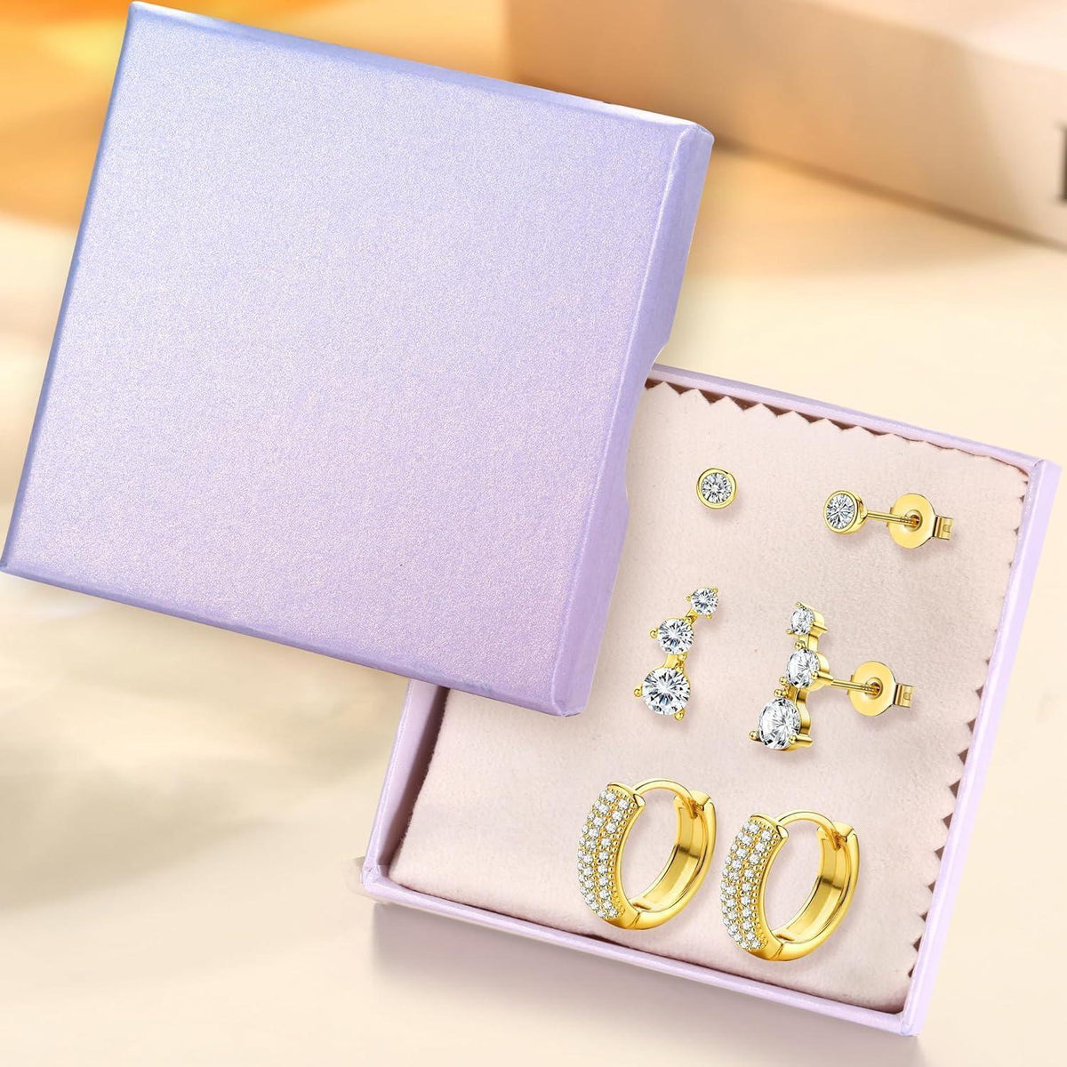 3 Paar Ohrringe Silber & Gold 925 Sterling Silber Creolen & Stecker