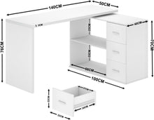 L-förmiger Schreibtisch Weiß mit Stauraum und 3 Schubladen