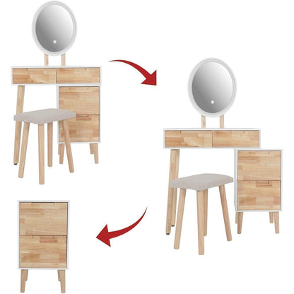 YU Schminktisch LED-Spiegel 4 Schubladen 1 Schrank Stuhl 3
