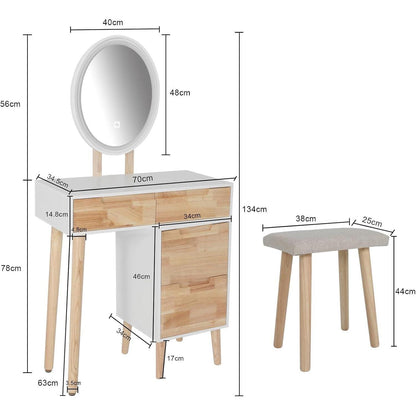 YU Schminktisch LED-Spiegel 4 Schubladen 1 Schrank Stuhl 3