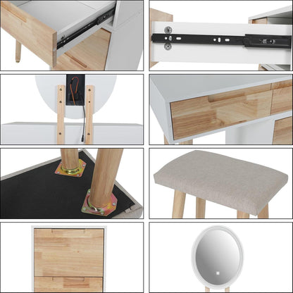 YU Schminktisch LED-Spiegel 4 Schubladen 1 Schrank Stuhl 3