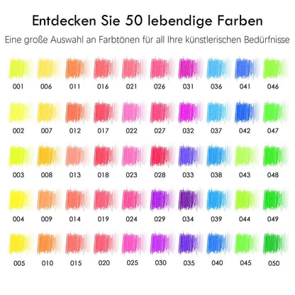 50 Neon-Buntstifte für Erwachsene – Fluoreszierendes Zeichenset