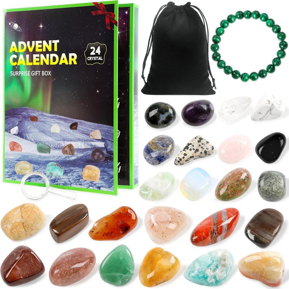 Adventskalender 2024 mit Edelsteinen für Kinder, Weihnachtskalender