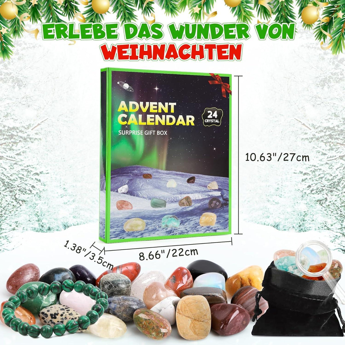 Adventskalender 2024 mit Edelsteinen für Kinder, Weihnachtskalender