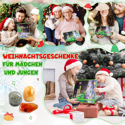 Weihnachtskalender 2024 mit Edelsteinen für Kinder, 24 Tage Kristalle Mädchen