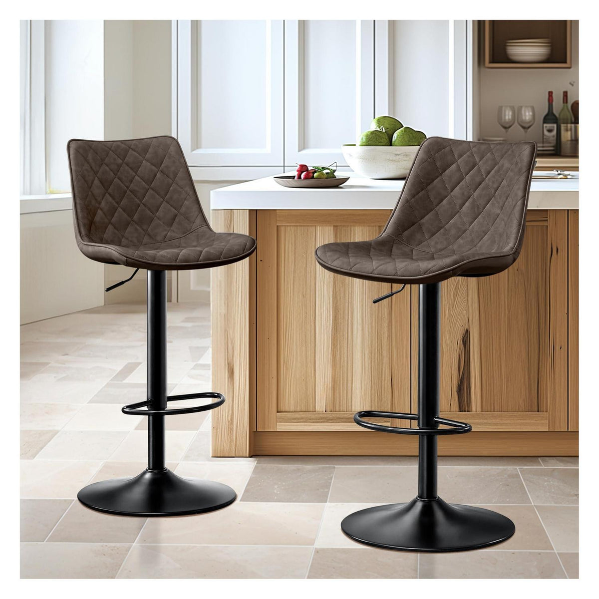 Verstellbarer Barhocker Set Braun – Mikrofaserleder & Lehne