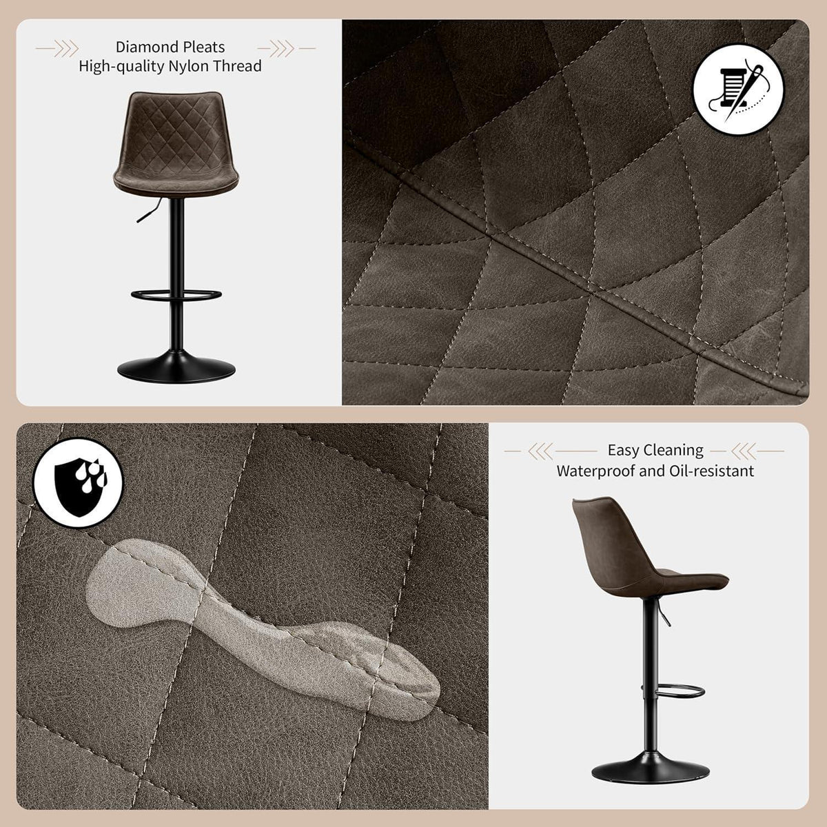 Verstellbarer Barhocker Set Braun – Mikrofaserleder & Lehne