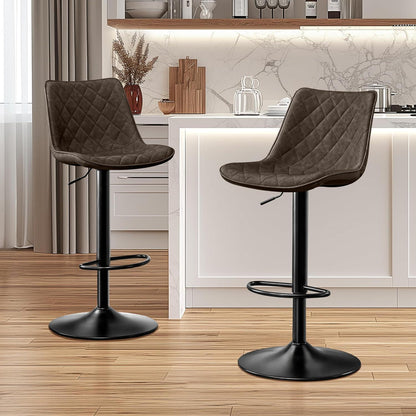 Verstellbarer Barhocker Set Braun – Mikrofaserleder & Lehne