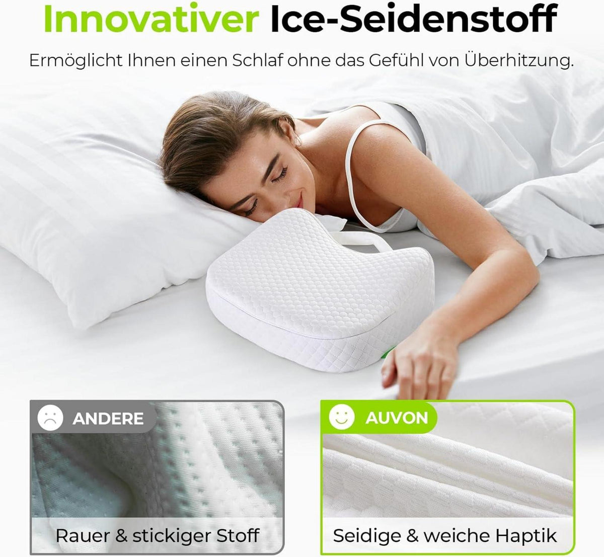 AUVON Kniekissen für Seitenschläfer, Ergonomisches Leg Pillow, Kühlender Eis-Seidenstoff, Memory Foam, Unterstützt Beine, Knie, Rücken