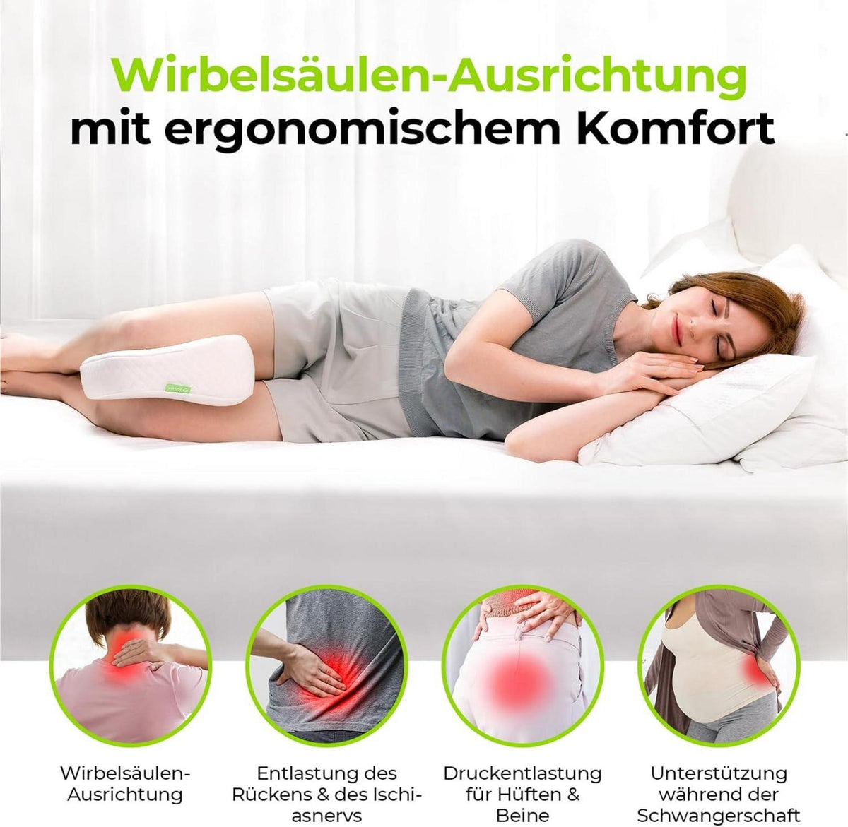 AUVON Seitenschläfer Kniekissen Memory Foam Leg Pillow Kühlender Eisseidenstoff