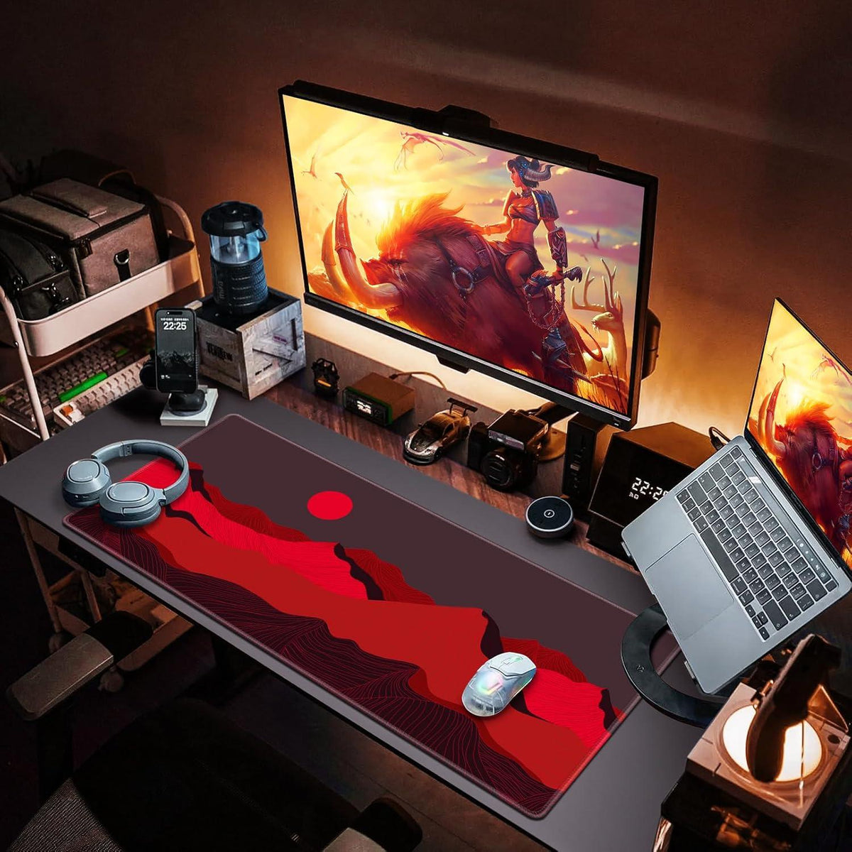 XXL Gaming Mauspad 900x400mm Topographisch Wasserdicht Anti-Rutsch Rot