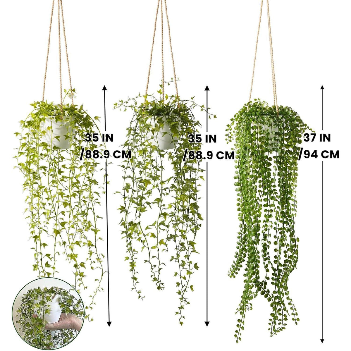 Künstliche Hängepflanzen im Topf, 3er Set, 94 cm, Weiß
