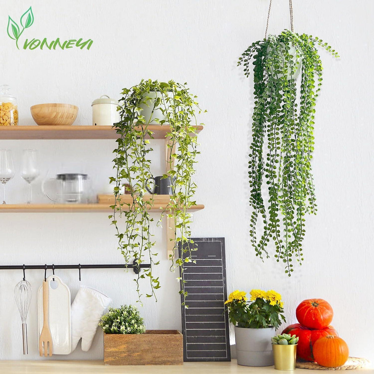 Künstliche Hängepflanzen im Topf, 3er Set, 94 cm, Weiß