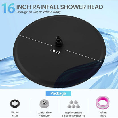 40cm Regendusche Schwarz – Wasserfall Duschkopf Edelstahl