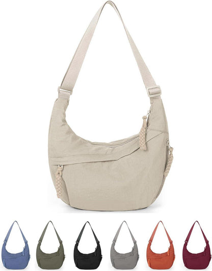 Nylon Crossbody Bag Damen Groß Umhängetasche Beige
