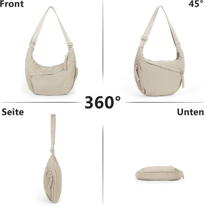 Nylon Crossbody Bag Damen Groß Umhängetasche Beige