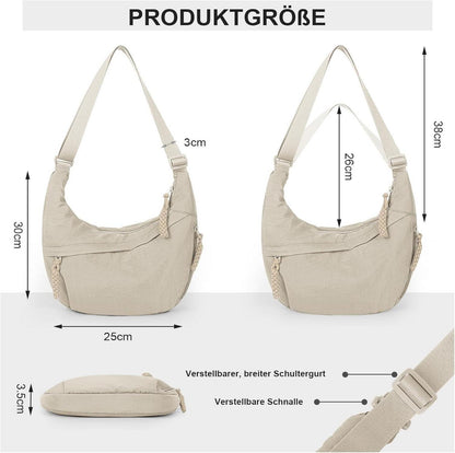 Moon Bag Crossbody Damen Groß Nylon Halbmond Tasche Beige