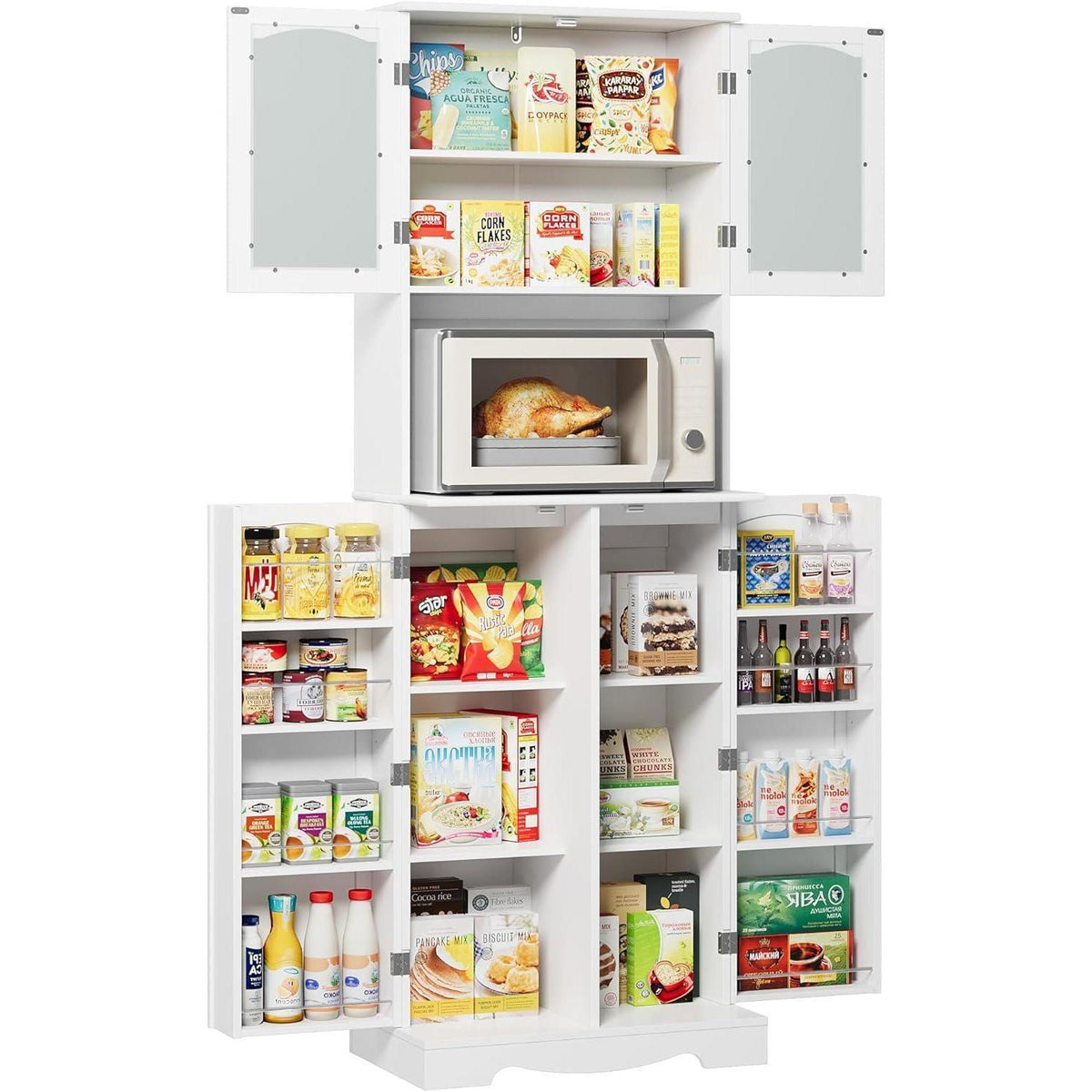 HOCSOK Küchenschrank Hoch mit Mikrowellenregal & 8 Ablagen