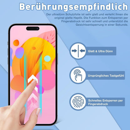 2er Set Panzerglasfolie für iPhone 15 Pro, HD 9H Schutzfolie Schutzglas