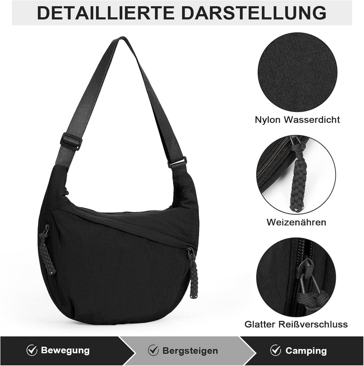Große Hobo Umhängetasche Nylon Crossbody Bag Beige